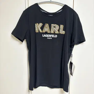 KARL LAGERFELD 블랙 반팔 티셔츠 펄 장식