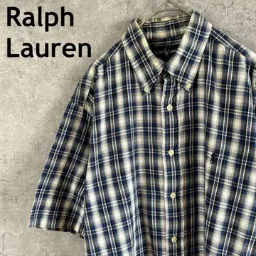 Ralph Lauren 체크 셔츠 코튼 반팔 루즈한 남성용 M 사이즈