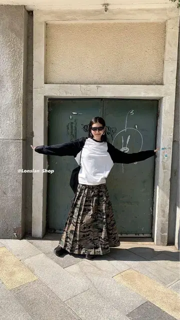 카모 패턴 롱 스커트 카모플라쥬 캐주얼