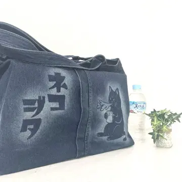 "아치~!" 발염 데님 [고양이 발자국] 숄더백 지퍼 포함