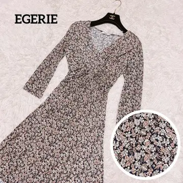 EGERIE 꽃무늬 올 패턴 원피스 카슈쿨 크로스 긴팔 A 라인