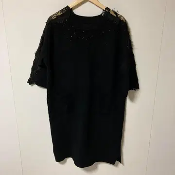 CAWAII FRENCH PAVE 블랙 레이스 소매 어른 빛나는 원피스