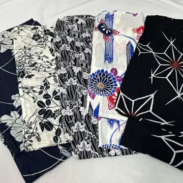 유카타 5종 세트 린넨 잎, 국화, 덩굴 잎, 나팔꽃, 면