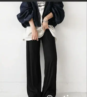 안티카 리브 스트레이트 팬츠 블랙 프리 사이즈