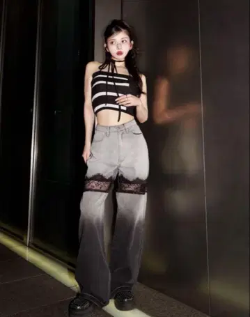 미사용 새상품 택 포함 Darich 스캘럽 레이스 데님 롱 팬츠