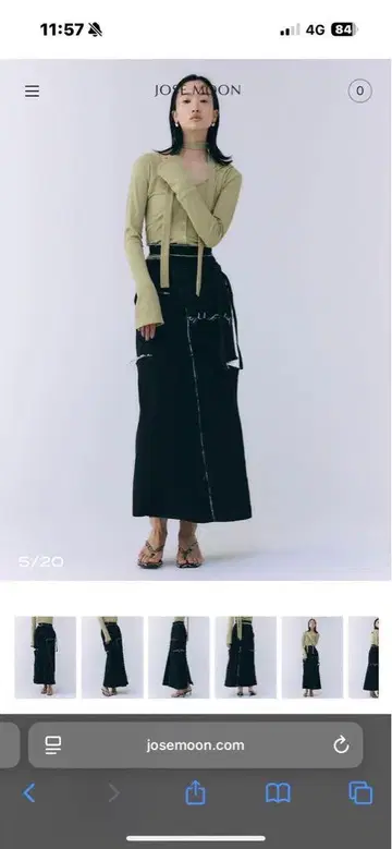 JOSEMOON 슬릿 데님 스커트 다크 블루