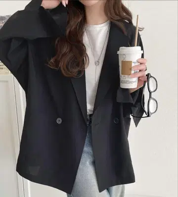 블랙 테일러드 자켓 더블 버튼