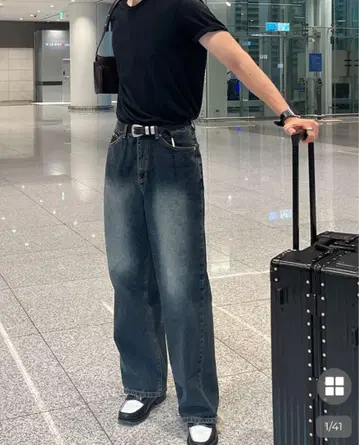 NUGU / ELA / 블루 워시 와이드 데님 팬츠