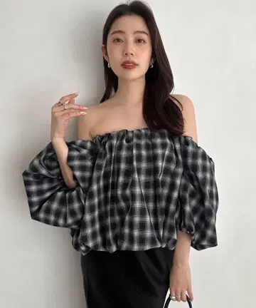 anuans 볼륨 벌룬 탑 체크 무늬