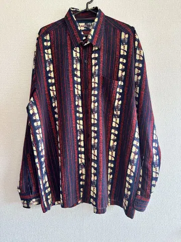80년대 빈티지 긴팔 셔츠 네이비 레드 Size L