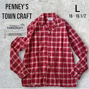 TOWN CRAFT 체크 오픈 카라 셔츠 60년대 오픈 카라 옴브레