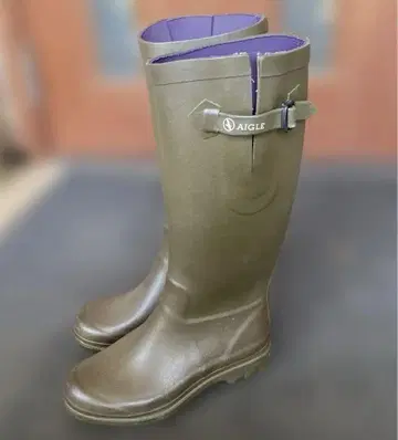 AIGLE 에글 레인부츠 카키 롱 부츠 장화 38 24cm