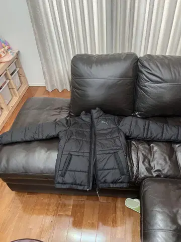 푸마 블랙 후드 부착 퀼팅 점퍼