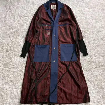 장 폴 고티에 JPG 로고 자수 롱 코트 바이컬러 드로 코드