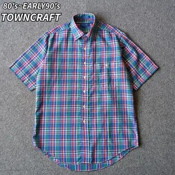 80s 90s towncraft 빈티지 반팔 셔츠 체크 구제 의류 S