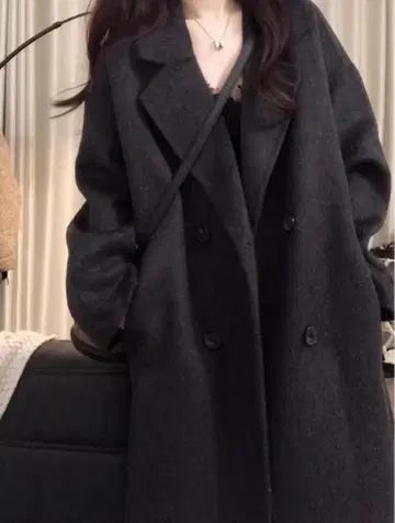 다크 그레이 더블 브레스트 울 코트