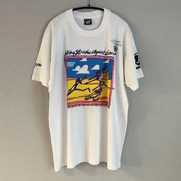 90s 스트라이프 어게인스트 캔서 티셔츠 여름 XL USA제 아메리칸제