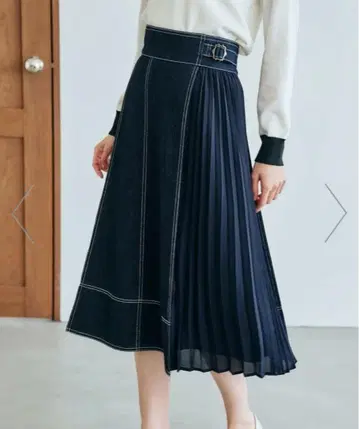 그로브 데님 사이드 플리츠 스커트 S 사이즈
