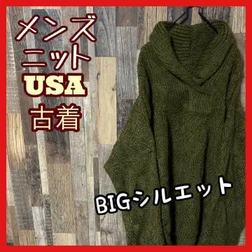 2XL 카키 스웨터 남성용 빅 루즈 니트 USA 구제 의류 90년대 긴팔