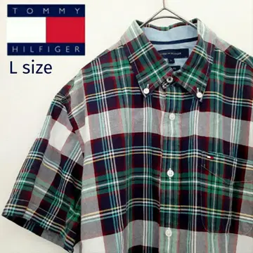 TOMMY HILFIGER 타미힐피거 체크 반팔 자수 로고 L