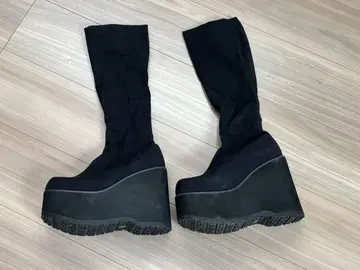 블랙 스웨이드풍 롱 부츠 힐 10cm