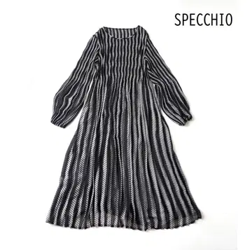 SPECCHIO 스페치오 시어 쉬폰 롱 원피스 40 페더 패턴