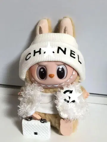 러브부 labubu 로고 니트 모자, 푹신푹신 상의