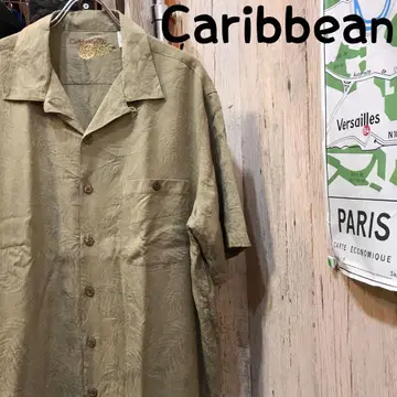 Caribbean 캐리비안 실크 알로하 셔츠 L 구제 의류 (1720)