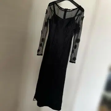 블랙 레이스 쓰리 브로 롱 드레스