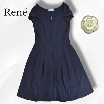 Rene 르네 원피스 프론트 지퍼 까멜리아 어깨 리본 S 네이비