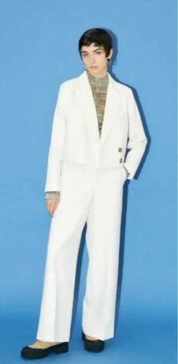 CROPPED DOUBLE 자켓 + NO TUCK WIDE SLACKS