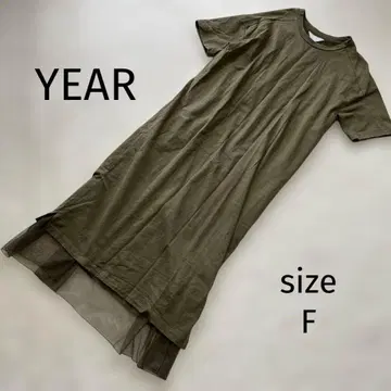 YEAR 롱 셔츠 원피스 카키 밑단 레이스 안비덱스 일본제 반팔