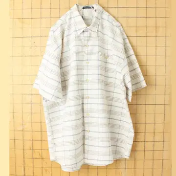 80s LONDON FOG 반팔 라미 체크 셔츠 베이지 XL ss11