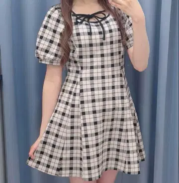 evelyn 에블린 반팔 체크 핏 OP 원피스 베이지