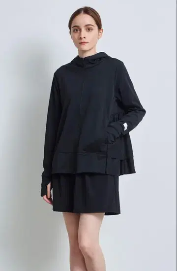 yori 더블 플레어 메쉬 후드티