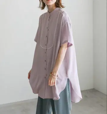 Riche glamour 조젯 파이핑 부자 셔츠 M 퍼플
