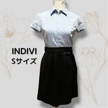 INDIVI 인디비 셔츠 원피스 도킹 바이컬러 무릎 기장