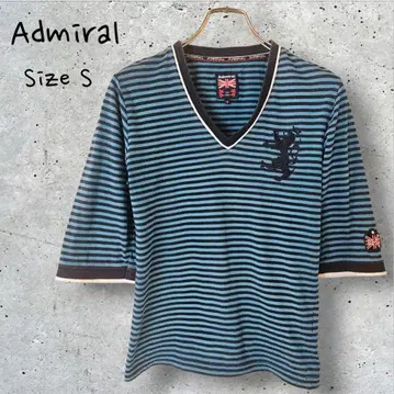 Admiral 어드미럴 보더 5부 소매 V넥 티셔츠 블루 S