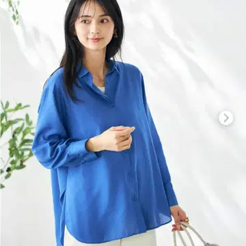 a.v.v 접촉 냉감 머신 워셔블 백 턱 시어 셔츠 블루