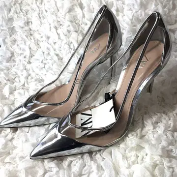 미사용 택 포함 Zara 클리어 실버 펌프스 24.5cm