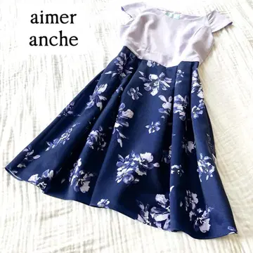 AIMER anche 꽃무늬 배색 원피스 네이비 퍼플