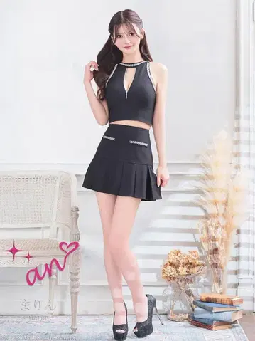아메스리 비쥬 프론트 지퍼 플리츠 A 라인 미니 셋업 S 사이즈