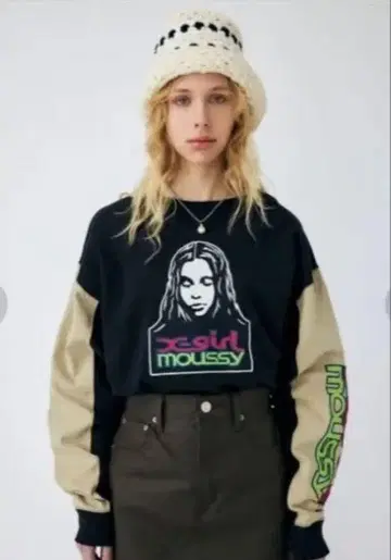 MOUSSY Xgirl 마우지 엑스걸 FACE LS 티셔츠 블랙