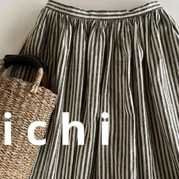 ichi 코튼 린넨 스트라이프 스커트