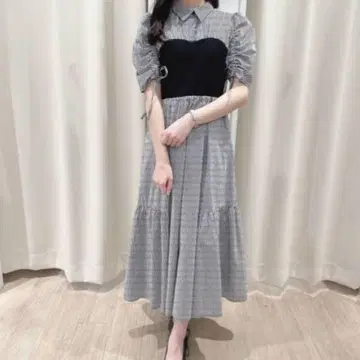 AnMILLE 리브 개더 셔츠 OP 깅엄 체크