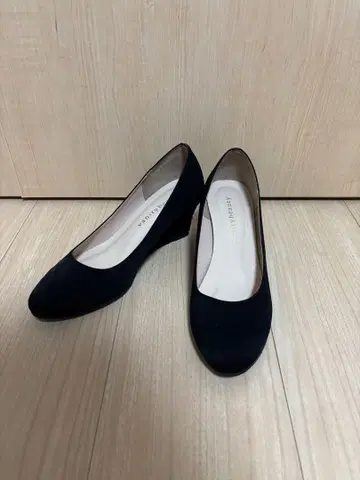 블랙 스웨이드 느낌 웨지 힐 신발