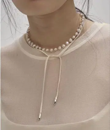 todayful Pearl Ribbon Choker 에크루