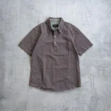 00s 에디 바우어 시어서커 반팔 풀오버 체크 셔츠 짧은 기장