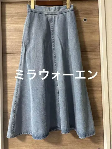 미라 워 엔 데님 플레어 스커트 라이트 블루