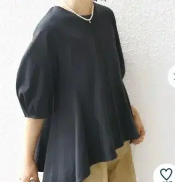 쉽스 세탁기 사용 가능 헴 플레어 5부 소매 티셔츠 새상품 차콜 그레이